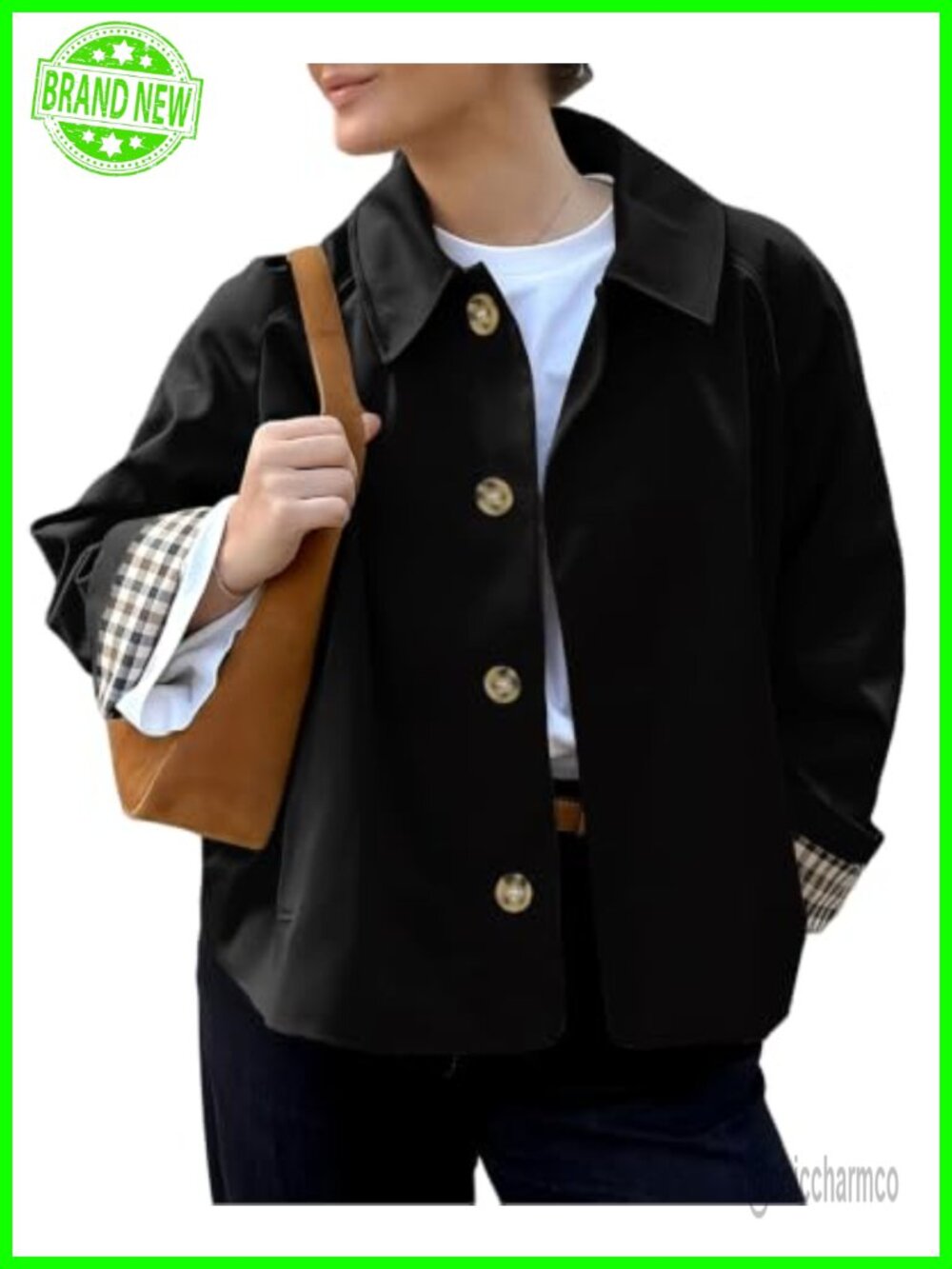 Womens Cropped Trench Coat Single Breasted Lightweight Fall Jacket